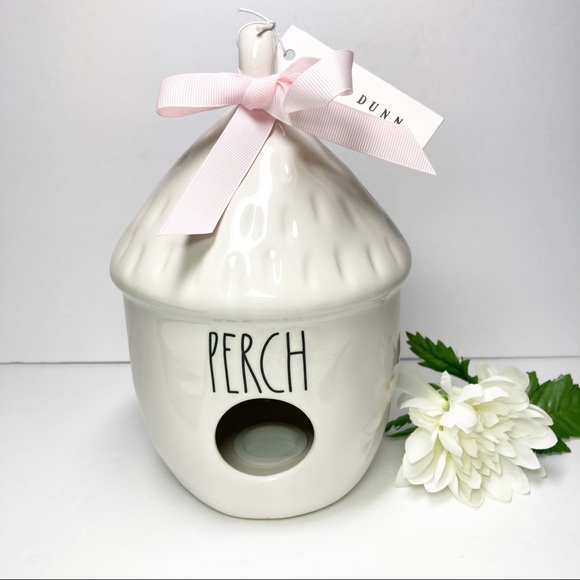 Rae Dunn PERCH Ceramic Acorn Bird House White Black NEW - Picture 4 of 5